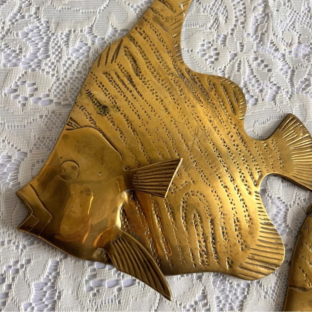 Set of 2 Vintage Brass Angel Fish Wall Decor.
